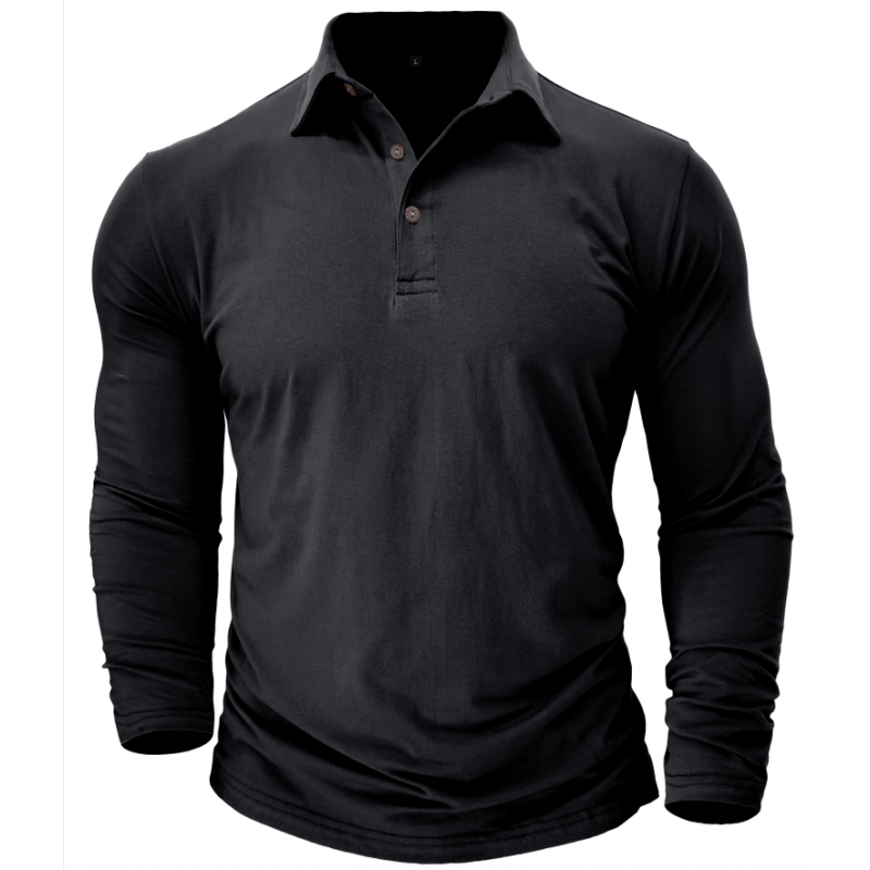 Cross border foreign trade men's pure cotton long sleeved polo shirt