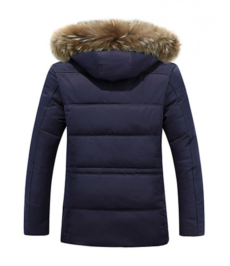 Men's Long Padded Coat,Simple / Street chic Plus Size / Casual/Daily / Formal Solid-Polyester Polyester Long Sleeve HoodedBlue / Black /