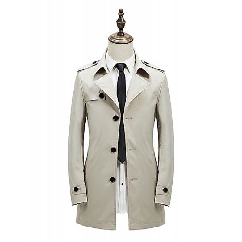 Men's Solid Casual / Formal / Plus Sizes Trench coat,Bamboo Fiber / Polyester Long Sleeve-Black / Blue / Brown