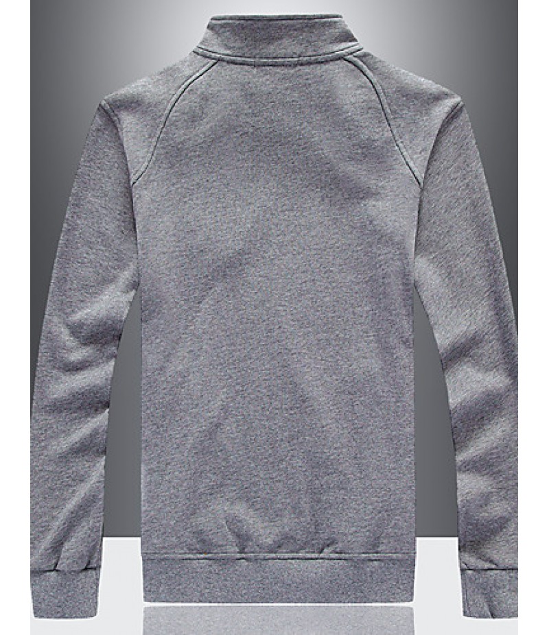 Men's Casual/Daily / Sports Active / Tops Regular Hoodies,Solid Black / Gray Stand Long Sleeve Cotton / Polyester Spring / Autumn Medium